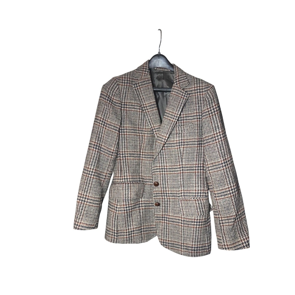 Asher Vintage Glen‎ Plaid Blazer Brown Tan Wool Blend Jacket Womens 10